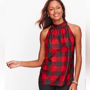 TALBOTS TIE NECK HALTER TOP - BUFFALO CHECK